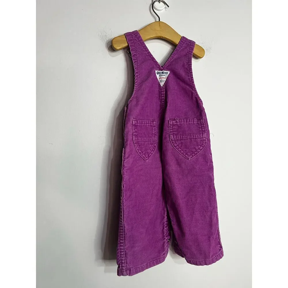 OshKosh B'Gosh Vintage Corduroy USA Overalls Purple Girls 12 Months